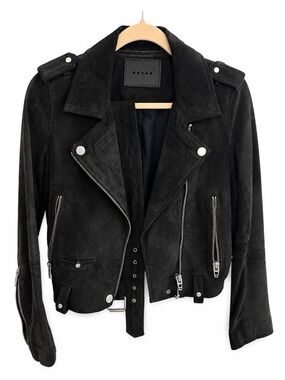 Blank NYC NAVY Suede Moto Jacket with Silver Hardware